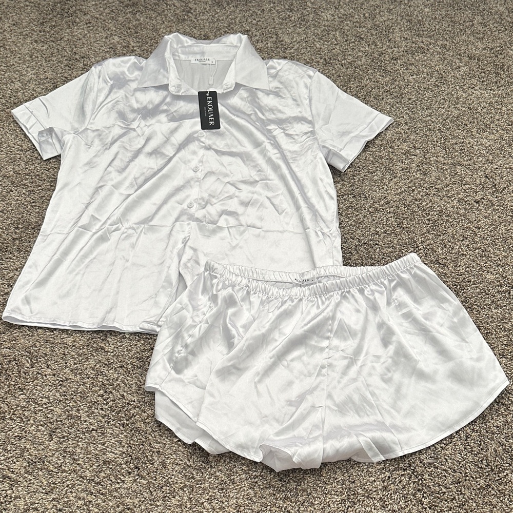 Elegant White Satin Pajama Set
